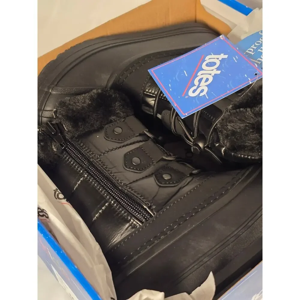 totes Black Waterproof Faux-Fur Lined Winter Boots - Kids size 1